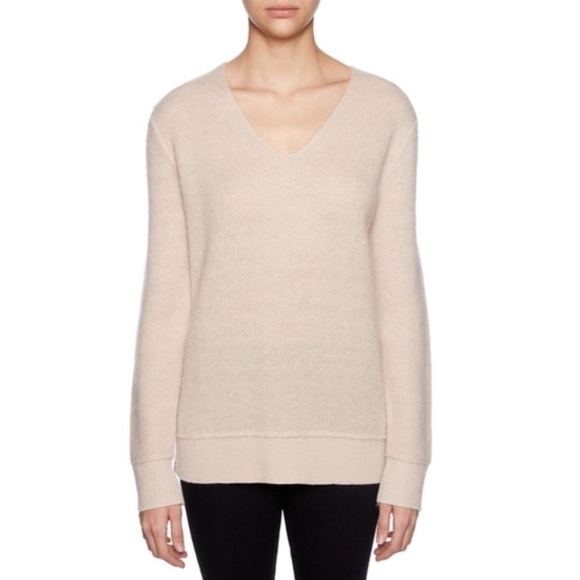 Magaschoni Mohair Wool Blend V Neck Sweater in Blush Size Large - Picture 1 of 10